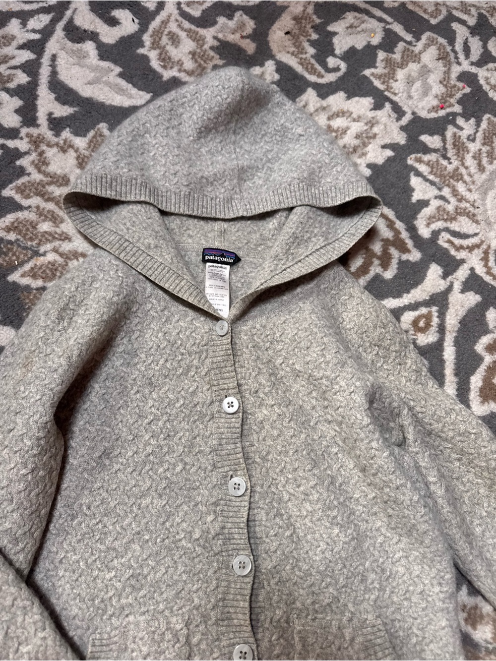 Patagonia 100% Cashmere Hooded Cardigan Sweater Gray Soft Luxury Knit - Picture 5 of 9